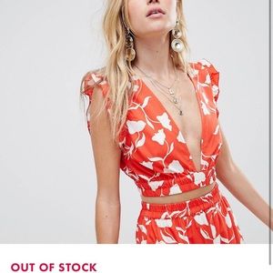 ASOS Red/White Floral crop top, size 4